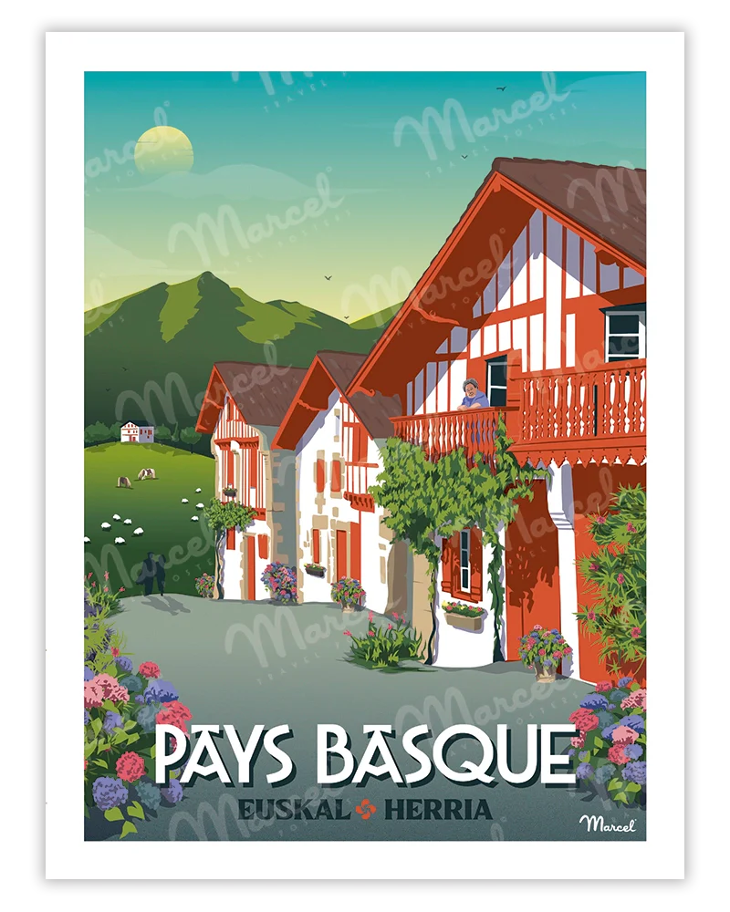 「PAYS BASQUE Village Basque」 フランス製ポスター マルセル(Marcel) MB34602