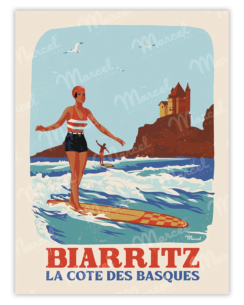 「BIARRITZ Rétro Surf」 フランス製ポスター マルセル(Marcel) MB34308